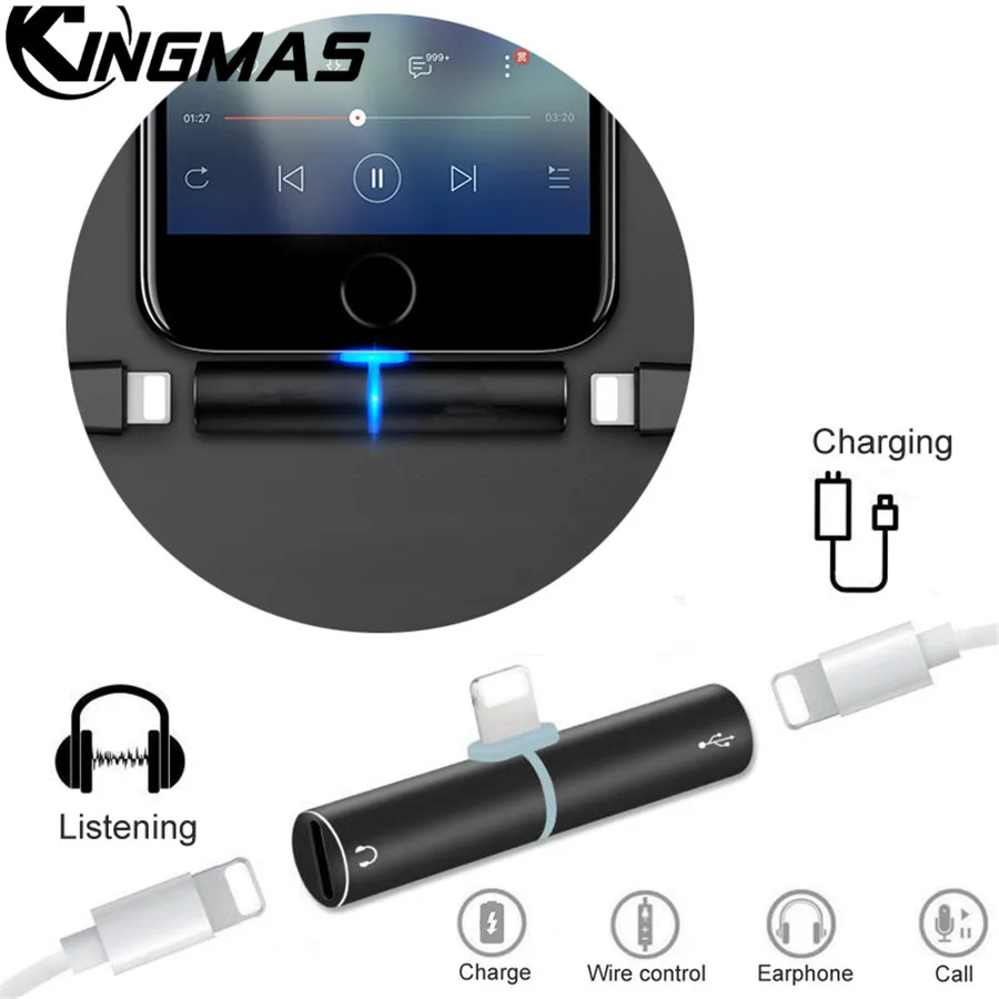 Goede KINGMAS Splitter Adapter Voor Bliksem Jack Naar Hoofdtelefoon 2 in 1 Oortelefoon Audio AUX Adapter Voor iPhone X XS MAX 7 8 Plus Lading