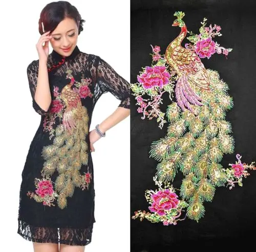 

60CM Large Embroidery Sewing Craft Cloth Peacock Applique Patch Clothing DIY