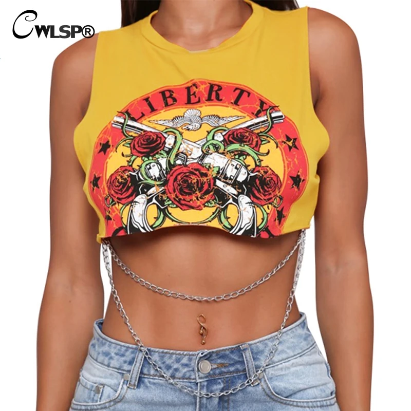 Женская короткая майка CWLSP GUN N ROSES повседневный укороченный топ с круглым вырезом