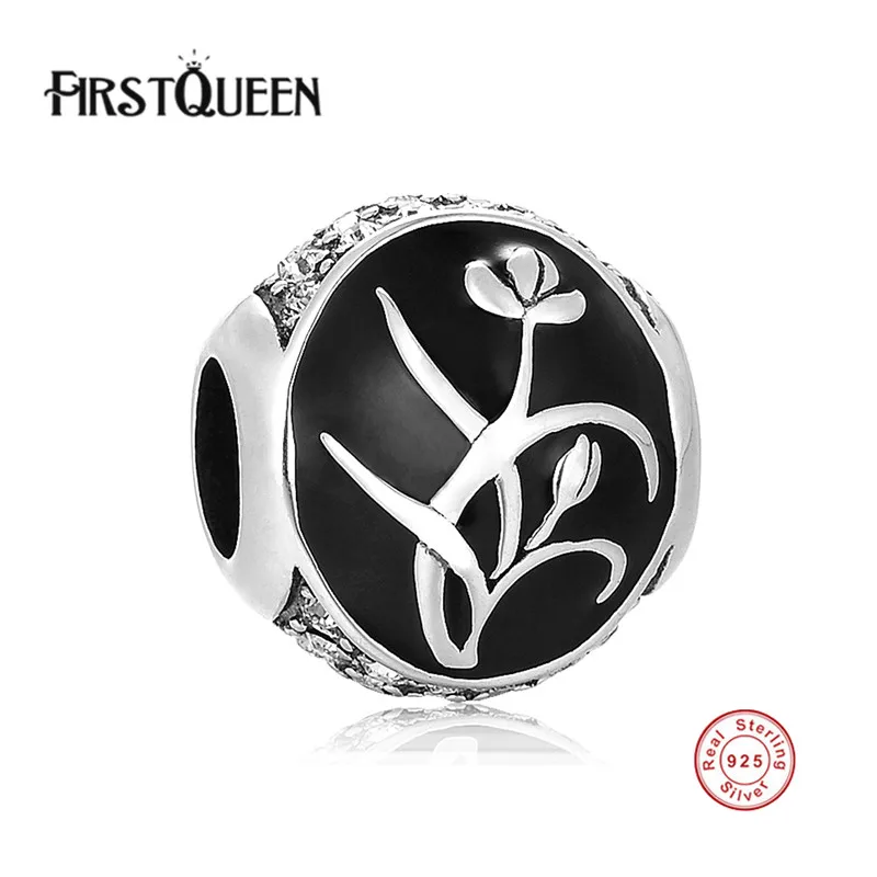 

FirstQueen Fits Origina Bracelets Black Enamel Lotus Flower Bead For DIY Gift 925 Sterling Silver Fine Jewelry Free Shipping