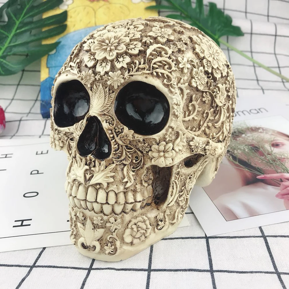 1:1 в натуральную величину череп ужас стол класс декоративное ремесло человека смолы Череп кости скелеты Хэллоуин украшение цветок украшения