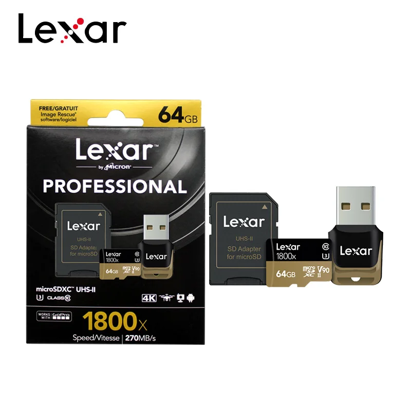 

100% Original Lexar 1800x Memory Card 32GB 64GB SDXC High Speed 270M/s UHS-II Class 10 Micro SD Card U3 TF Microsd