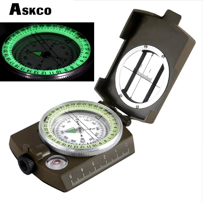 Military Lensatic Compass Askco Survival Military Compass Hiking Outdoor Camping Equipment Geological Compass Compact Scale