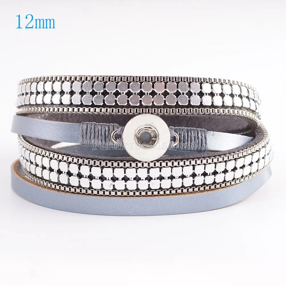 

Partnerbeads 40cm snap button PU leather bracelets fit 12mm snaps with silver plated accessories and charm KS0607-S