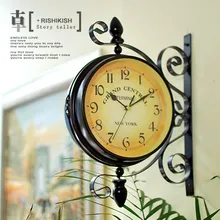 Fashion iron double faced clock rustic vintage metal clocks quieten fashion watches and clocks quartz clock