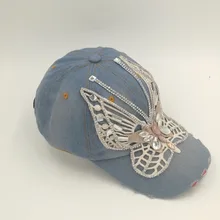 CLH18 Модная молодежная Женская кепка с бабочкой, украшенная стразами, хлопковые джинсовые бейсболки