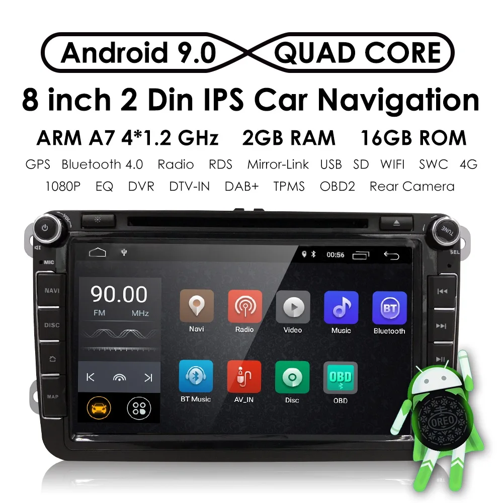 Excellent Android 9.0 Car DVD radio for V W Volkswagen SKODA GOLF 5 Golf 6 POLO PASSAT B7 T5 CC JETT A TIGUAN DAB+ RDS USB BT Free Camera 1