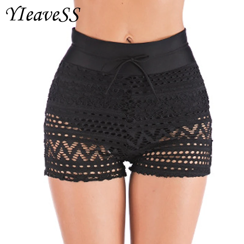 2019 New Womens Bikini Bottom Black Hollow Out Lace Bathing Short Beachwear Biquini Swim Shorts Ladies Swimsuit