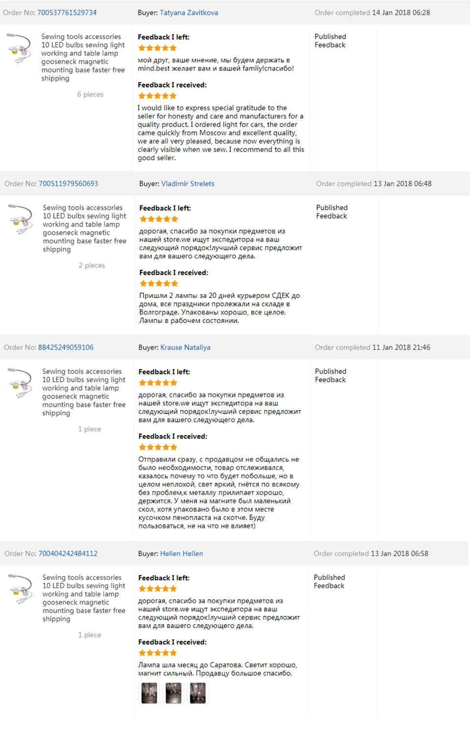Five Star Feedback