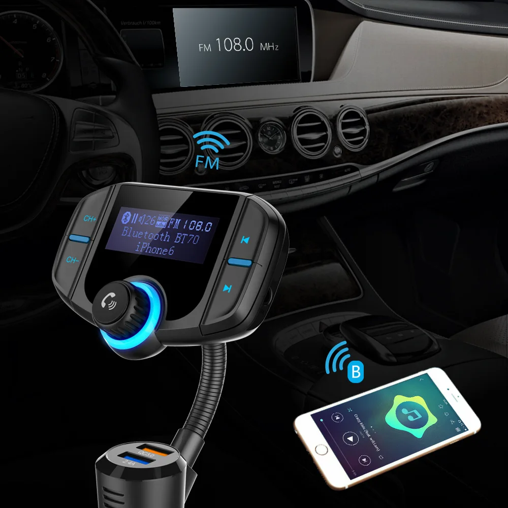 Fm передатчик с быстрой зарядкой QC3.0 двумя usb портами музыкальный плеер U Disk для