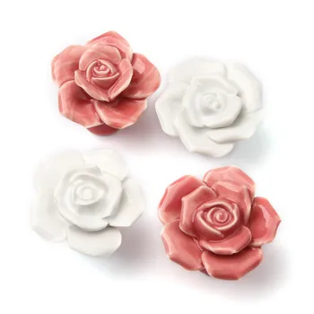 

5PCS Ceramic Alloy Door Handles Pink/White Rose Flowers Single Hole Cupboard Dresser Kitchen Furniture Cabinet Pulls Knobs