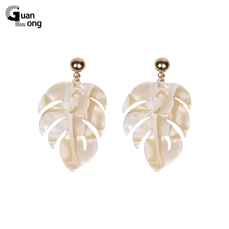 

GuanLong Vintage Long Resin Leaf Earrings for Women Big Metal Acrylic Dangle Drop Earings Girls Fashion Summer Jewelry Brincos