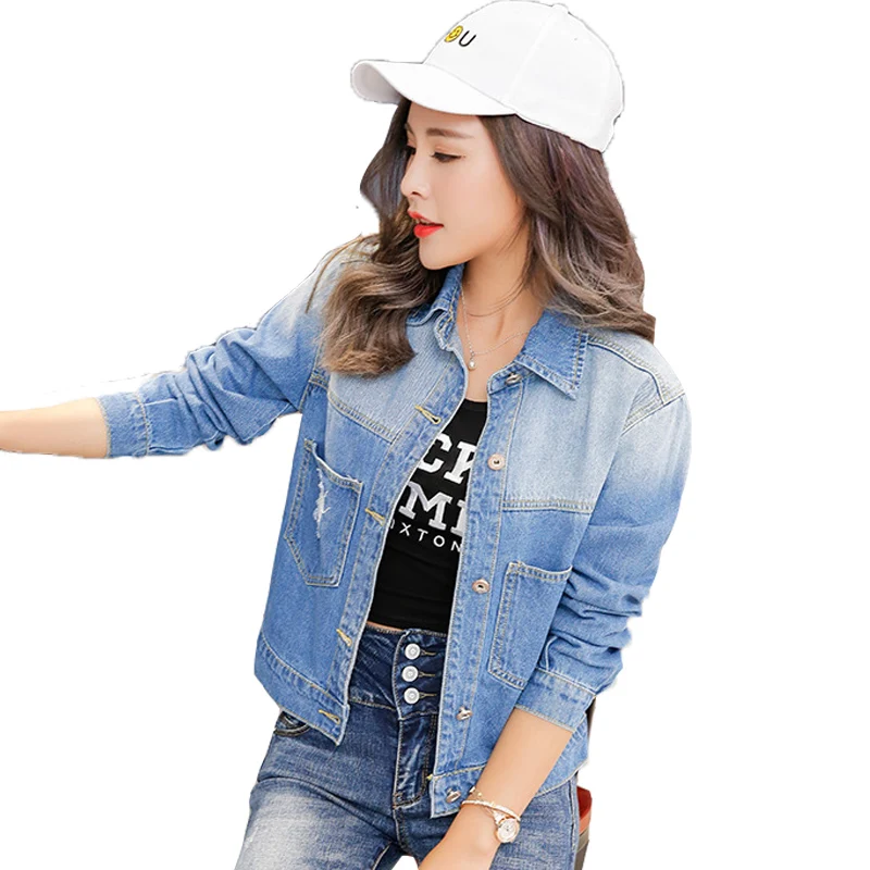 2017 Women Basic Coats Womens Denim Jacket Turn down Collar Vintage