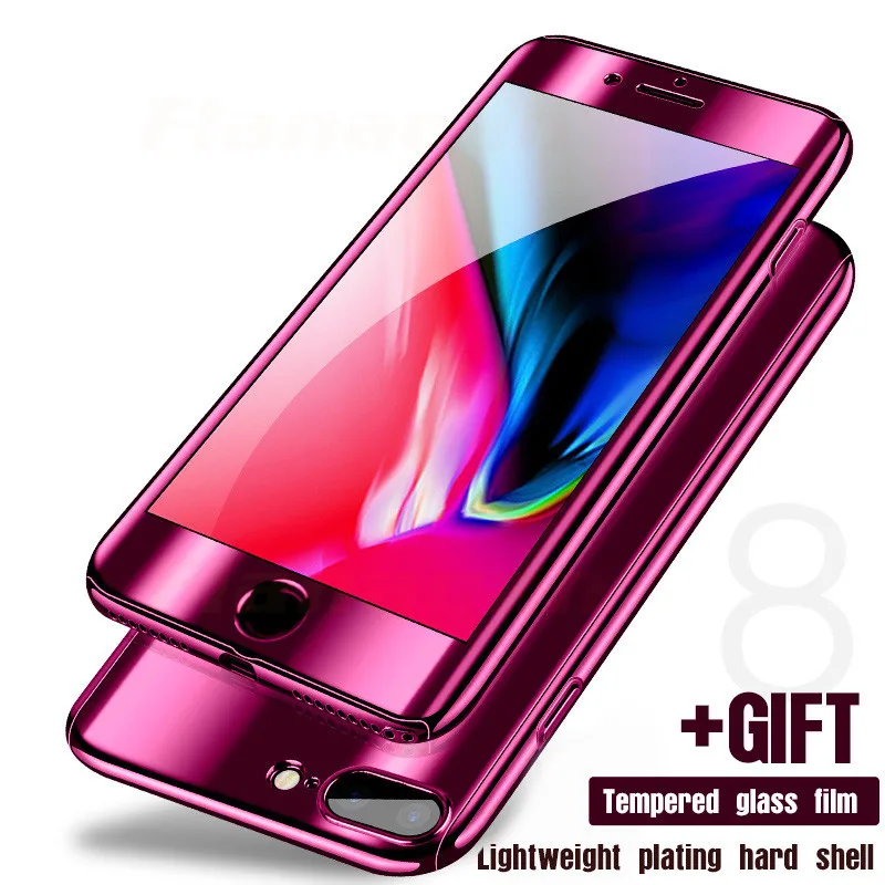 

360 Degree Plating Mirror Phone Case For iPhone X 7 8 6 6s Plus Full Cover Protective Case For iPhone 8 7 Plus X With Glass Film