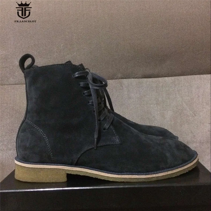 Г. зимние европейские высококачественные мужские джинсовые ботинки ручной работы из замши на шнуровке Канье Уэст, уличные ботинки в стиле панк
