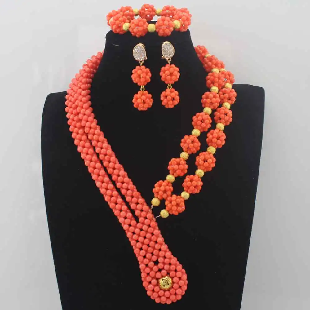 

Fashion New Coral Beads Necklace Jewelry Nigerian Wedding African Coral Beads Jewelry Set Orange Coral Beads Set Free ShipHD8604