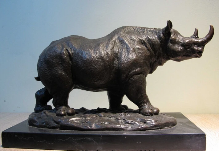 

USPS to USA S2681 Western Art Deco Bronze Marble Base Sculpture Rhinoceros Ox Bull Figurine Statue (B0413)