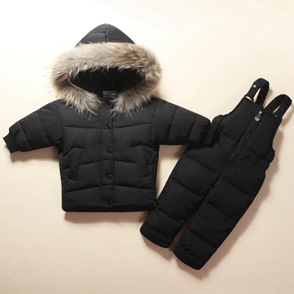 Winter Children's Clothing Set Suit Down Jacket+ Bib PantsTwo-piece Boy Girl-30 Winter Outerwear Snowsuit Ski Suit Thickened