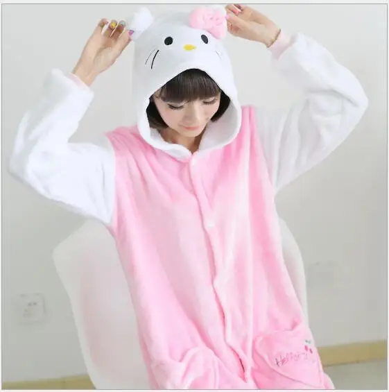 Hot New Hello Kitty Onesies Pajamas Adults Costumes Animal Cosplay 