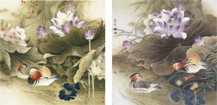 

Scenery painting pastoral traditional Chinese style lovebirds under lotus flowers animals masterpiece reproduction mural prints