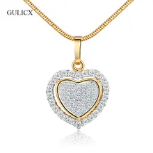 GULICX, модное Двойное сердце, любовь, для женщин, горка, подвески, ожерелья, CZ Циркон, золотой цвет, объемное сердце, подвеска, бижутерия, ювелирное изделие P059
