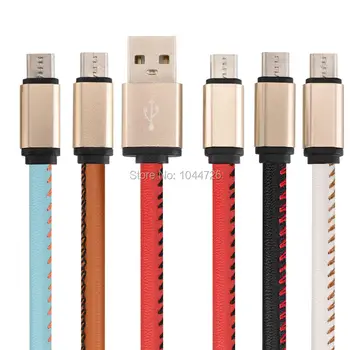 

500pcs/lot 1m micro V8 Leather Aluminum alloy Usb cable Accessory Bundles for samsung s4 s6 s7 for htc blackberry sony