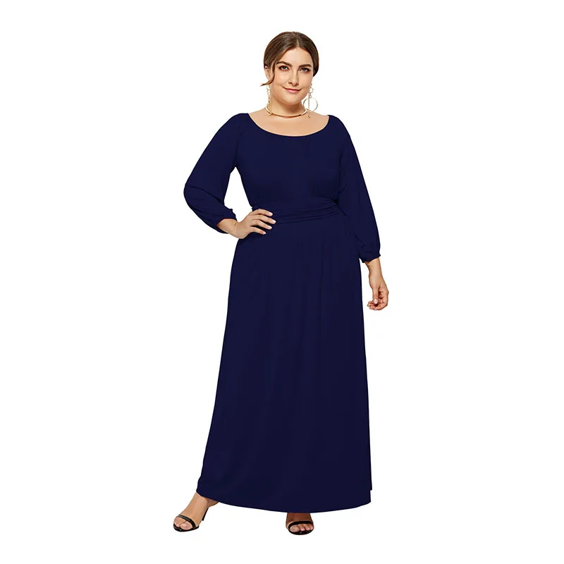 2019 Solid Color Plus Size Elasticity Women Loose Dress Elegant O Neck ...
