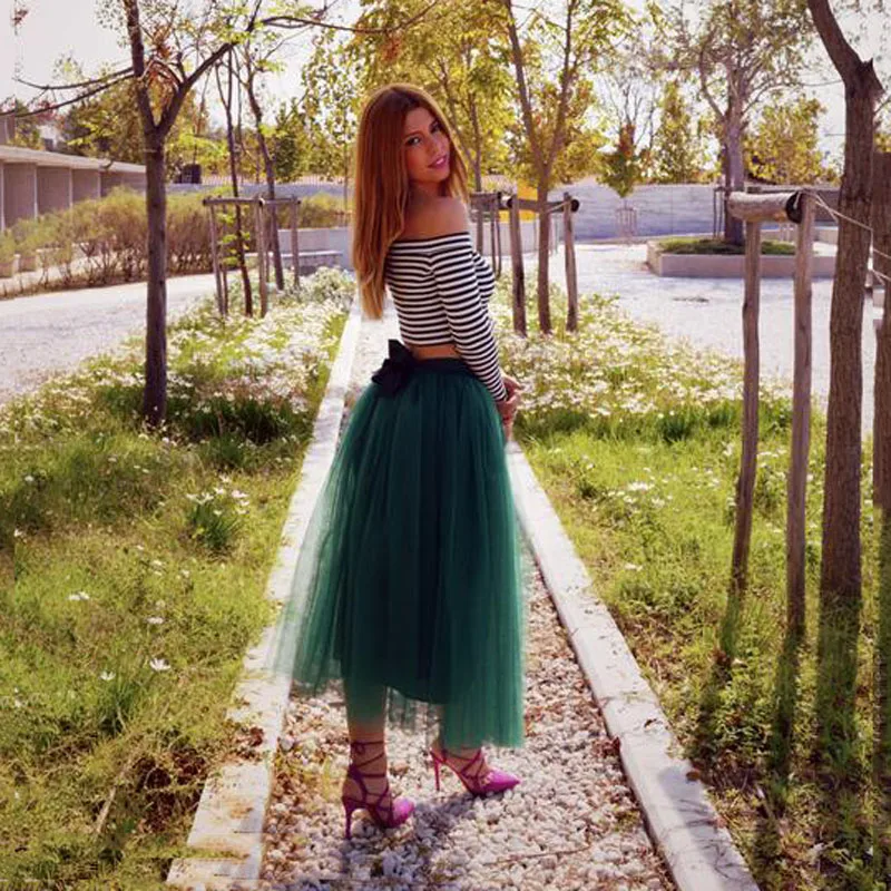 

Hunter Green A-Line Women's Skirts Tutu Tulle Skirt Ankle-length With Sash Custom Made Cheap Party Skirt Simple