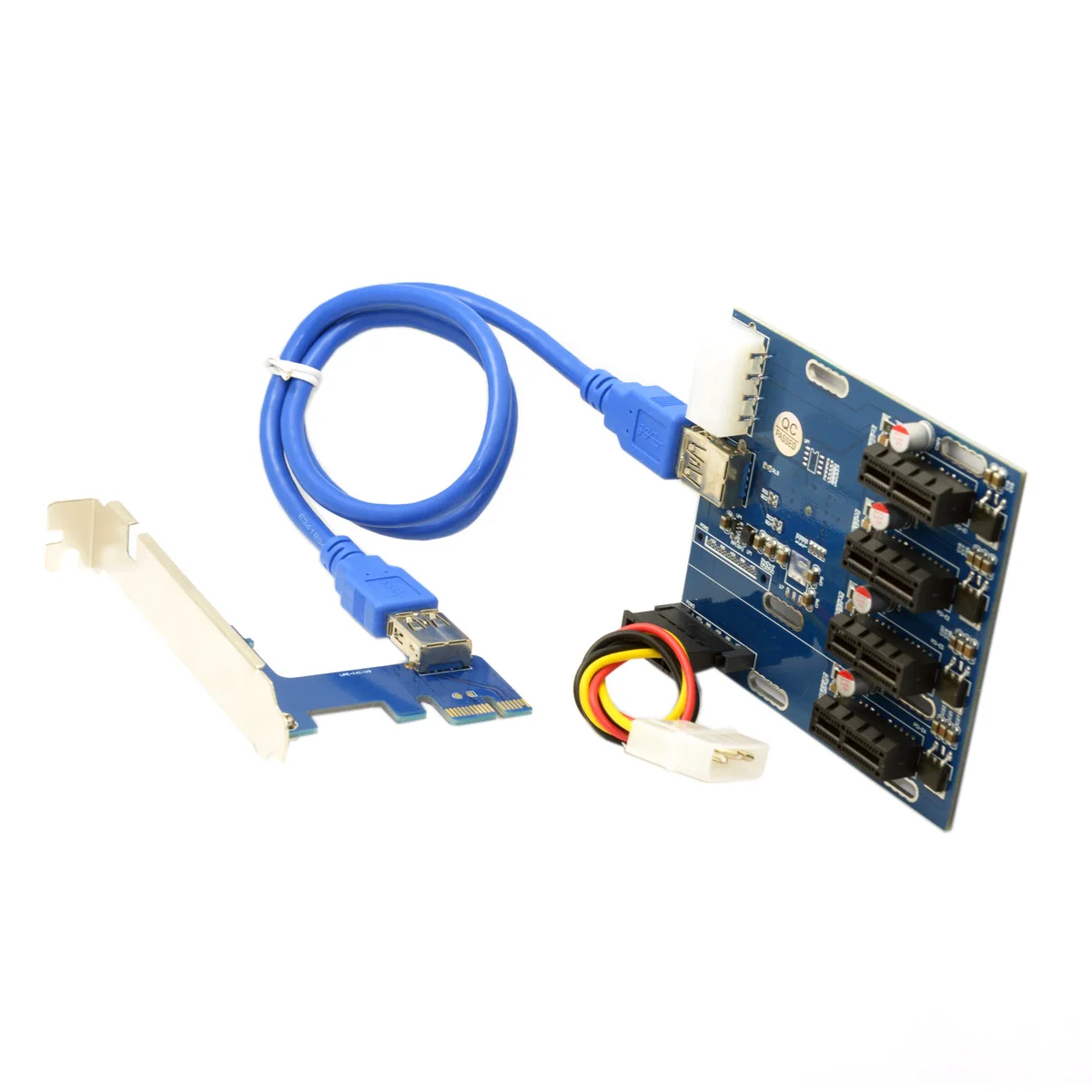 

10pcs/lot Cablecc PCI-e Express 1x to 4 Port 1x Switch Splitter Multiplier Hub Riser Card with USB 3.0 Cable