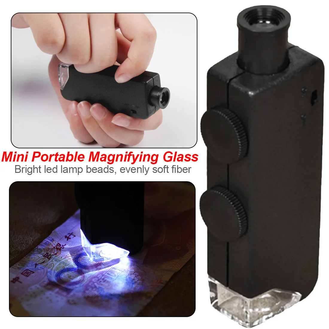 

Mini Portable Microscope Pocket 6X-100X Handheld 2 LED Lamp Light Loupe Zoom Magnifier Magnifying Glass Pocket Lens