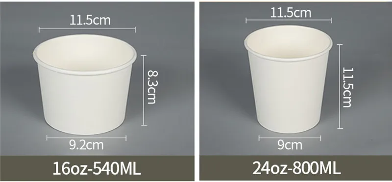 50 шт толстые белые/желтые одноразовые контейнеры для пищевых продуктов, упаковочные бумажные стаканчики для мороженого, лапши, супа, закуски, стаканчики на вынос с крышкой