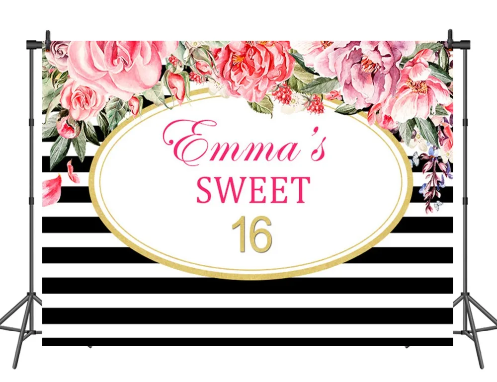 Sensfun custom sweet 16 birthday photo background black and white