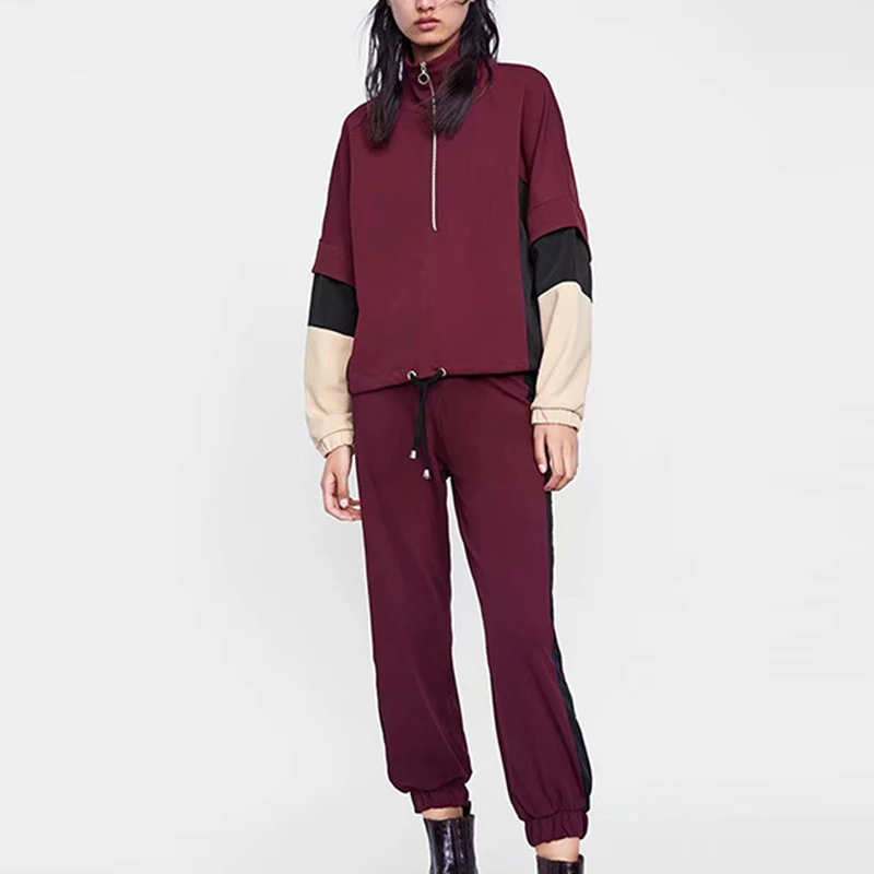 

Spring Autumn 2 Pieces Sets Spliced Sweatshirt Ankle Length Harm Tracksuits Women