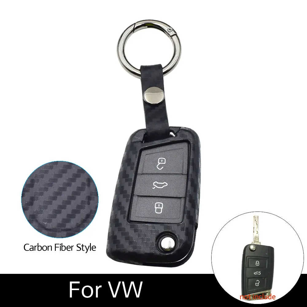 

ATOBABI Silicone Carbon Fiber Pattern Flip Car Key Case for VW Golf 7 Volkswagen MK7 New Polo Skoda Octavia A7 Key Protect Cover