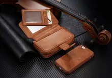 Multi-Function 8 Card Slots Split Leather Zipper Closure Mirror Bag Wallet Case for iPhone 5S SE TPU Detachable Magnetism Cover