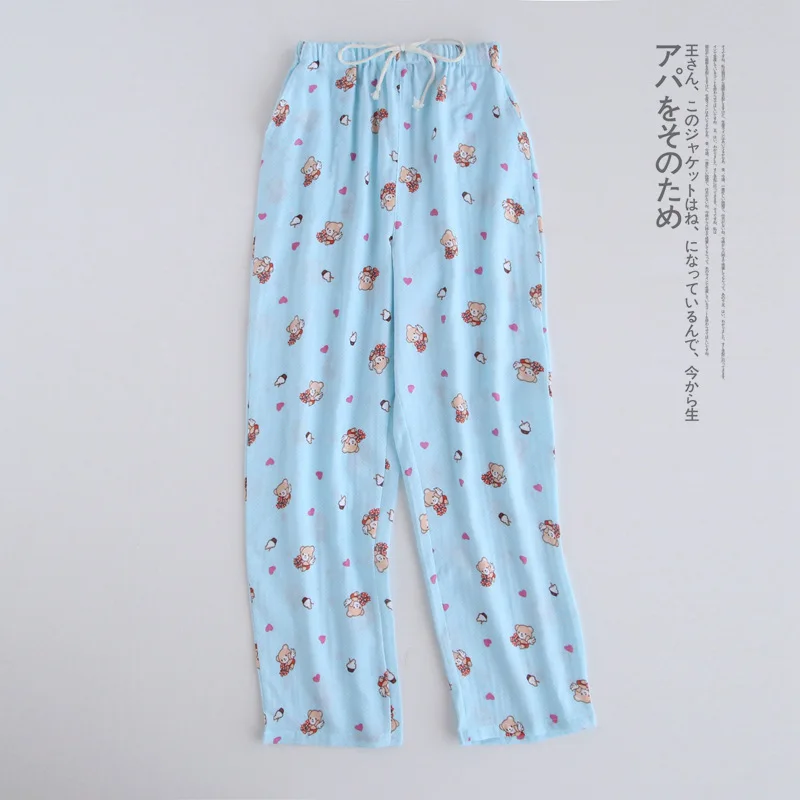 Марлевые хлопковые домашние штаны, женские штаны для сна, милые ...