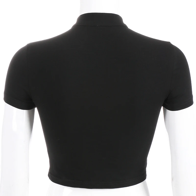 HEYounGIRL, китайский стиль, повседневные Черные женские футболки, Harajuku, короткий рукав, укороченный топ, футболка, открытая, сексуальная, летняя футболка