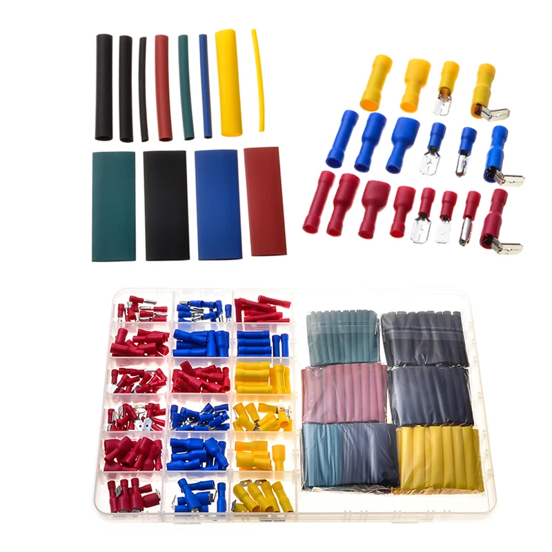 

460PCS Cold-Pressed Piggy Back Wire Connectors PVC Bullet Splice Crimp Terminals Heat Shrink Tubes Set Cable Sleeve Tubings Kit