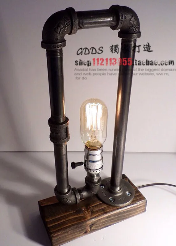 

Loft Vintage Industrial Water Pipe Table Light Edison Desk Accent Wood Lamp T185