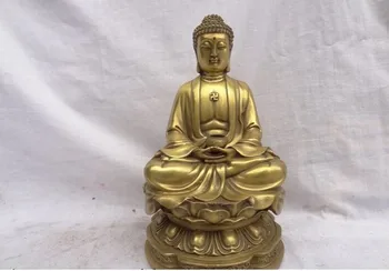 

YM 318 8" Chinese Buddhism Pure Brass Lotus Sakyamuni Shakyamuni Buddha Bowl Statue