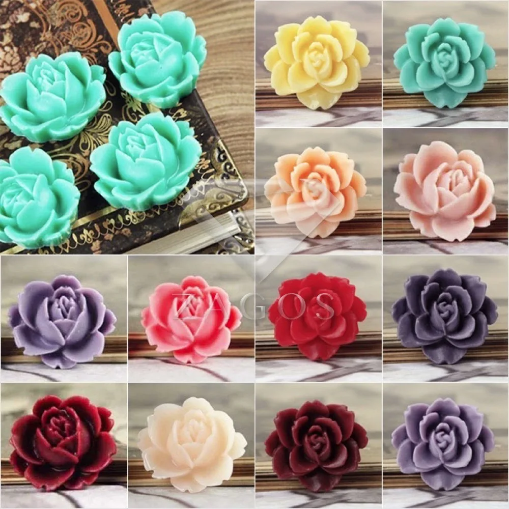 

4/12Pcs Resin Vintage Style Flower Flat Back Cabochon 22x19x7mm For Jewelry Accessories Flatback Wholesale RB0505