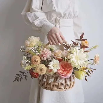 

Handmade Rattan Woven Flower Basket Vegetable Fruit Cosmetic Picnic Basket Children's Toys Sundries Storage Bag Laundry Basket