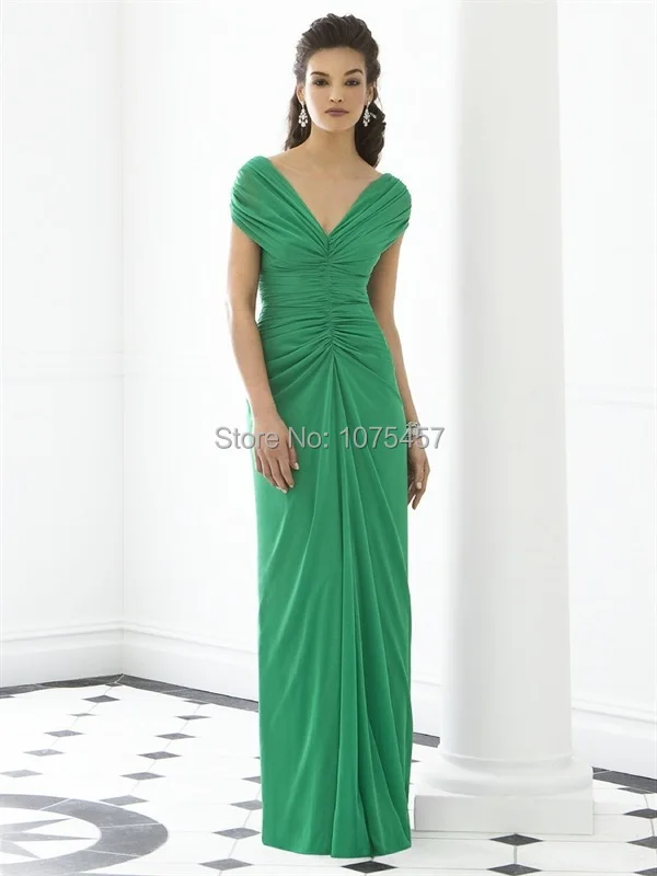 Latest Design Emerald Green Bridesmaid Dress 2015 V Neck Modest Cap