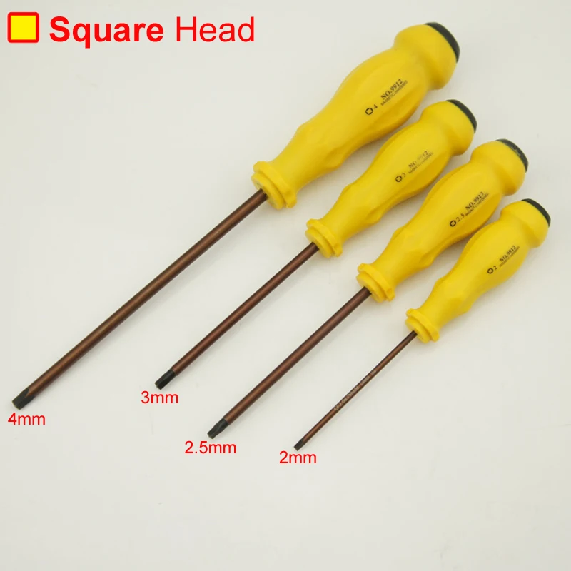 Juego de destornilladores de acero de aleación con mango de Yello, Cabeza Cuadrada magnética, tipo 2,0/2,5/3,0/4mm, Super har S2, 4 Uds.