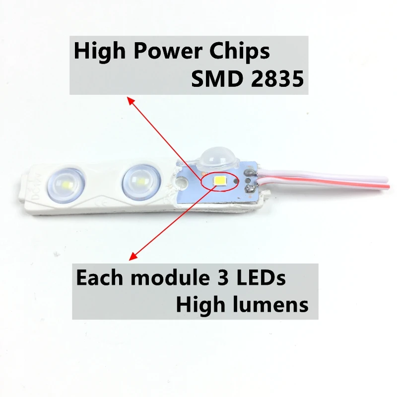 10 шт./лот, 2835 3 светодиодный впрыска светодиодный модуль 12V с объективом Водонепроницаемый IP66, 160 градусов 1,5 Вт белый, СВЕТОДИОДНЫЙ знак, магазин баннер, ярче