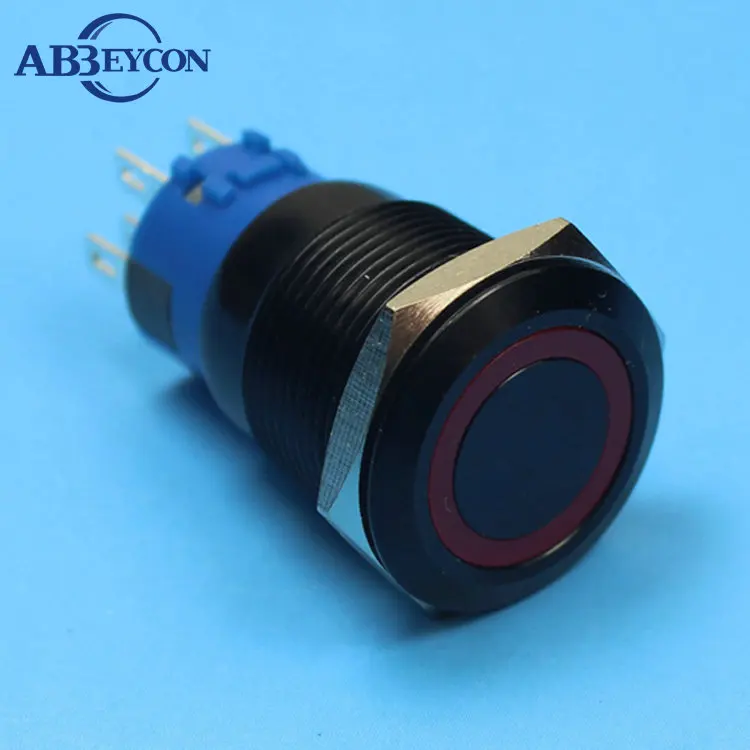 

19140Z 19mm Black Anodized Push button switch Ring Illuninated Flat Head 2NO2NC Metal Button Switch 12V Black Switch