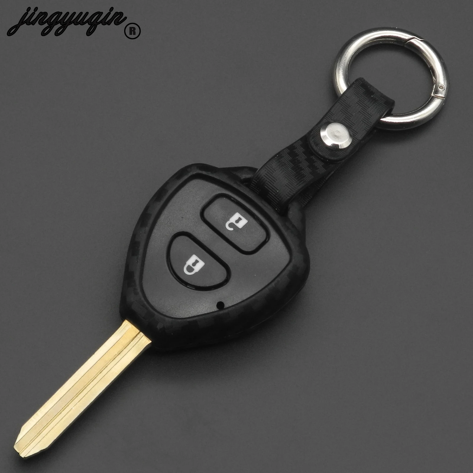 

jingyuqin Carbon Fiber Soft Silicone Remote Car key Cover Case For Toyota Camry Corolla Avalon Venza Hilux Vitz Rav4 2/3/4 BTN