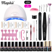 Maphie УФ светодиодная лампа для дизайна ногтей маникюрный набор профессиональный УФ-гель для ногтей наборы 12 цветов гель лак основа верхнее покрытие наборы для ногтей