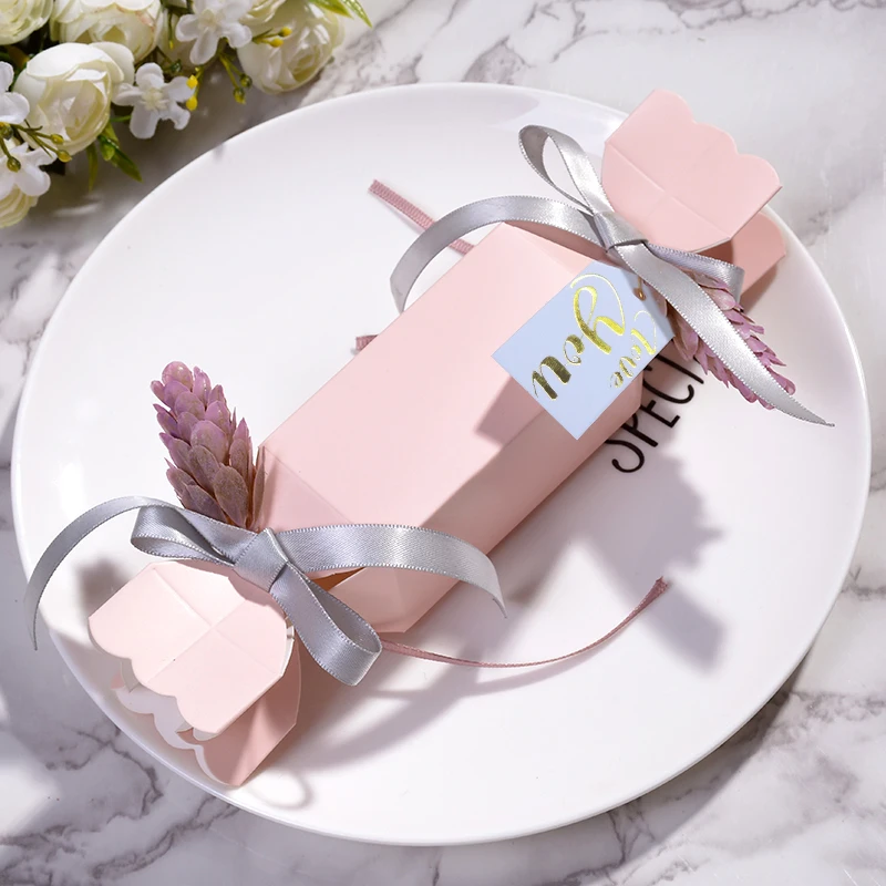 

50pcs/lots Pink gift box baby shower candy box wedding favor boxes packaging paper bags baby shower Event Party Supplies