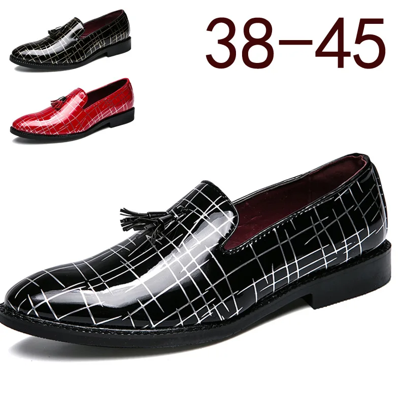 

Large Size 38-45 Plaid Men Loafers Patent Leather Luxurious Brand Comfortable Soft Mens Shoes 2019 Fashion Sapato Masculino